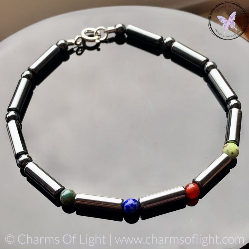 Men's Birthstone Bracelet with Hematite Tubes